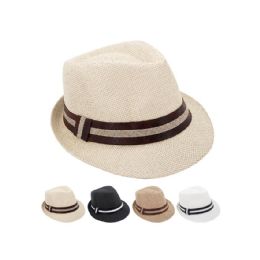 24 Pieces Trending Adult Casual Straw Trilby Fedora Hats Assorted Colors - Fedoras, Driver Caps & Visor