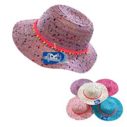 24 Bulk Girl's Summer Hat [speckled With Pompom Hat Band]