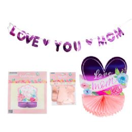 48 of Mothers Day Banner/table Decor 4ast 7ft Banner/10in Honeycomb Foil Print