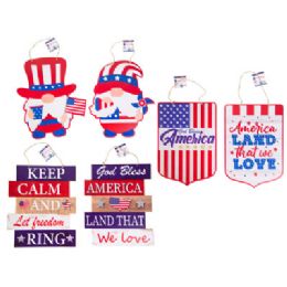 36 pieces Wall Plaque Patriotic Mdf 6ast W/glitter Upc Comply Label - Hanging Decorations & Cut Out