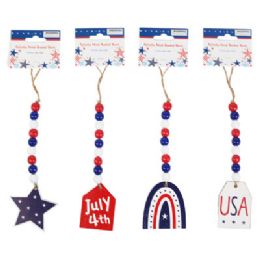 48 pieces Patriotic Wood Beaded Decor Hanging 10.5in 4ast/headercard - Hanging Decorations & Cut Out