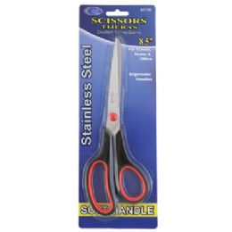 48 Wholesale Scissors 8.5in Soft Handle Carded Assorted Colors Peggable