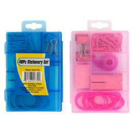 24 Bulk Stationary Set In Divider Box 48pc Clips/stickynote/bands/tape 2ast Colors Blue/pink Stat Label