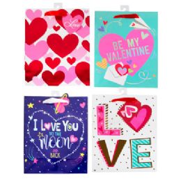 36 pieces Gift Bag Valentine 4ast Hotstamp 8 X 4 X 10in In 36pc Pdq - Valentine Gift Bag's