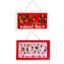 24 pieces Valentine Hanging Decor Mdf 2ast Wild Love W/faux Fur Feel 7.87 X 0.47 X 4.7in Comply Label - Valentine Decorations
