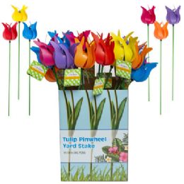 54 pieces Pinwheel Tulip Yard Stake 18in 6asst Color W-K/d Display Box Ea/garden ht - Wind Spinners