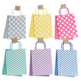 36 pieces Gift Bag Kraft 2pk Med 6ast Solid W/dot Or Stripe Barbell Card/8x4.25x10.23in - Gift Bags Everyday