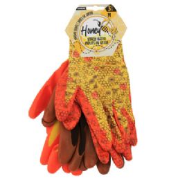 12 Wholesale Gloves 3pk Honey Bee Nitrile Coated Medium