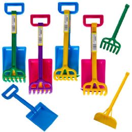24 Wholesale Sand Tool Set 3pc 13in2clrcmbo Rake/shovel/hoe Slv/crd