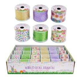 48 Wholesale Wire Ribbon Spring Easter 6ast 2.5in X 3yd 24pc Pdq