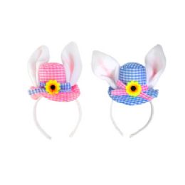 18 Bulk Easter Headband W/checkered Hat& Bunny Ears 2ast Clrs Jhook/ht