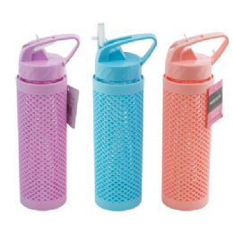 24 pieces Water Bottle 23oz Pop Top Straw 3 Ast Clrs 10.5in Plastic/ht - Drinking Water Bottle