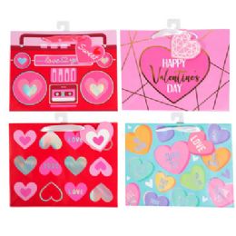 48 Wholesale Gift Bag Valentine Paper 4ast W/hotstamp 9 X 3.875 X 7in