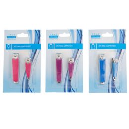 48 of Nail Clipper 2pc Set W/soft Grip Hba Grooming Blister 3ast Colors Purple/pink/blue Trim