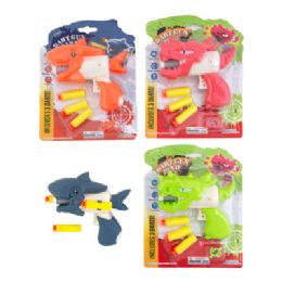 24 pieces Dart Gun W/3 Soft Dartsshark/dino 4ast Blistercard - Toy Weapons