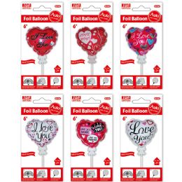 24 of 6" Foil Balloon Astd 12/300s Auto Inflatable W/stick