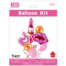 24 Wholesale 9pc V-Day Balloon Set 12/144s 37x16"/1pc Lip Stick Pink 28x2
