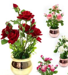 12 Pieces 15 Inch Simulation 6 Rose Potted Plants - Artificial Flowers