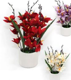 12 Pieces 15 Inch Simulation Whale Orchid With Pot - Artificial Flowers
