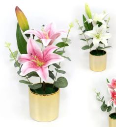 12 Pieces 15 Inch Simulation Lily With Pot - Artificial Flowers