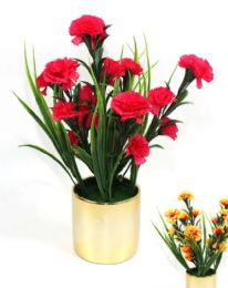12 Pieces 15 Inch Simulation Carnation With Pot - Artificial Flowers