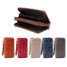 24 Pieces Ladies Dual Zipper Wallet With Wrist Strap [crackled] - Wallets & Handbags