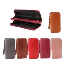 24 Pieces Ladies Dual Zipper Wallet With Wrist Strap [small Texture] - Wallets & Handbags