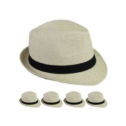24 Bulk Classic Toyo Straw Adult Trilby Light Tan Fedora Hat