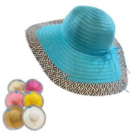 24 Pieces Ladies Woven Summer Hat [black & White Edge] - Sun Hats