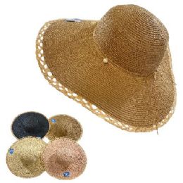 24 Pieces Ladies Woven Summer Hat [drop Pearl/open Weave Rim] - Sun Hats