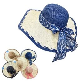 24 Pieces Ladies Woven Summer Hat [herringbone Bow/scalloped Edge] - Sun Hats