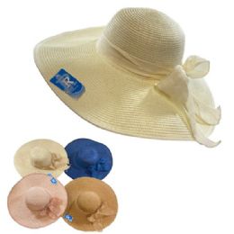 24 Pieces Ladies Woven Summer Hat [monotone Hat/bow] - Sun Hats