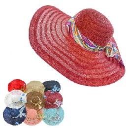 24 Bulk Ladies Woven Summer Hat [multicolor Striped Bow]