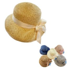 24 Pieces Ladies Woven Summer Hat [short Brim/sequins/satin Bow] - Sun Hats