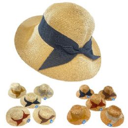 24 Wholesale Ladies Woven Summer Hat [short Brim/wide Bow]