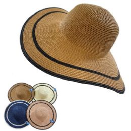 24 Wholesale Ladies Woven Summer Hat [twO-Tone Edge/vented Weave]