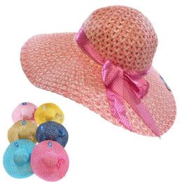 24 Bulk Ladies Woven Summer Hat [twO-Tone Hat/polka Dot Bow]