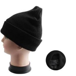 24 Bulk Plush-Lined Knitted Cuff Hat [Black Only]