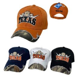 24 Pieces Texas Hat With Cowboy Hat [camo/barbed Wire On Bill] - Baseball Caps & Snap Backs