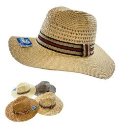 12 Bulk Woven Cowboy Hat [Multicolor Striped Hat Band]