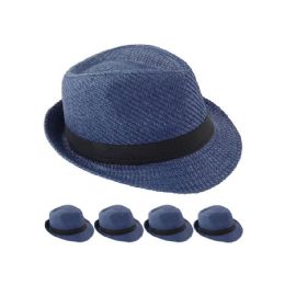 24 Bulk Elegant Blue Toyo Straw Trilby Fedora Hat 56 cm