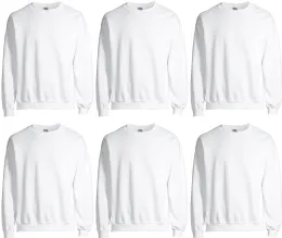 6 Pieces Mens White Cotton Blend Fleece Sweat Shirts Size M Pack Of 6 - Mens Sweat Shirt