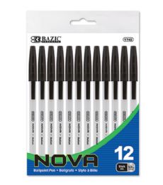 144 Pieces 12pc Black Nova Black Color Stick Pen - Office Accessories
