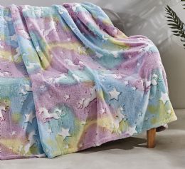 12 Pieces Glow In The Dark Super Fun And Cozy Microplush Blanket Unicorn - Micro Plush Blankets