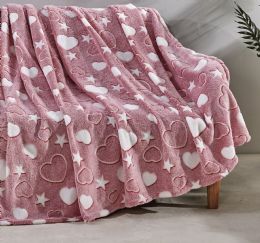 12 Pieces Red And White Heart And Star Glow In The Dark Throw - Micro Plush Blankets