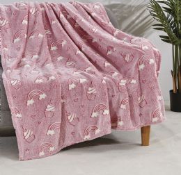 12 Pieces Glow In The Dark Super Fun And Cozy Microplush Blanket Pink Rainbow - Micro Plush Blankets