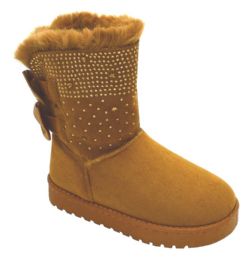 12 Wholesale Girls Toddler Little Kid Warm Fur Winter Ankle Boot In Tan