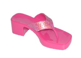 12 Pairs Women's Slip On Sandals Slide Glitter Bling Casual Sandal In Fuschia - Women's Heels & Wedges