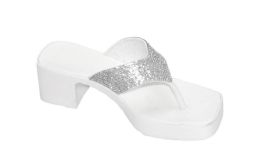 12 Pairs Women's Slip On Sandals Slide Glitter Bling Casual Sandal In White - Women's Heels & Wedges