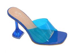 12 Pairs Womens Clear Heels Sandals Transparent Peep Toe Mules In Blue - Women's Heels & Wedges